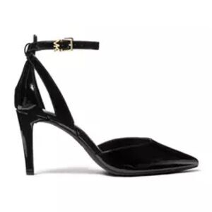 MK black patent leather pumps with ankle strap and gold hardware, NW without tag